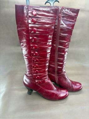 Women's Burgundy Button-Front Knee Boots